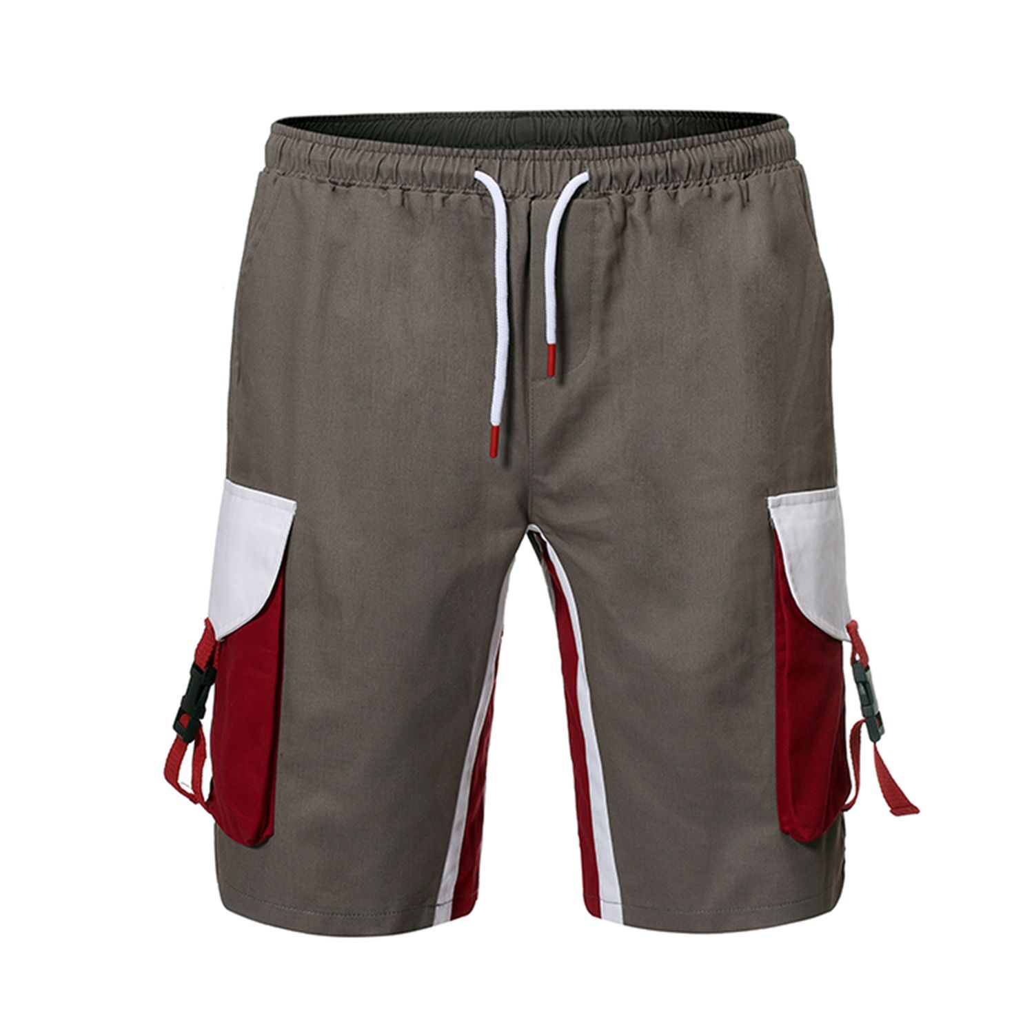 Cargo Shorts Contrast Color Drawstring Men Mid Waist Multi Pockets Fifth Shorts for Working