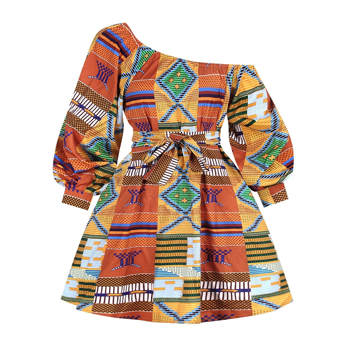 Ladies Slant Collar Long-sleeved Dress