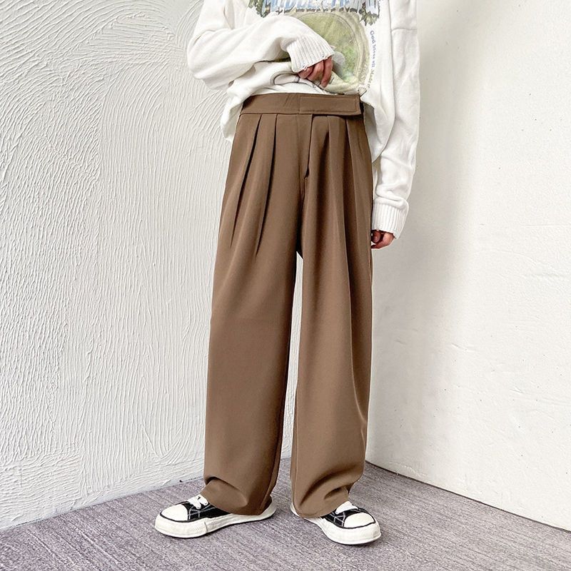 Gray Brown Black Suit Pants Men Fashion Society Mens Dress Pants Korean Loose Straight Casual Pants Mens Office Formal Trousers