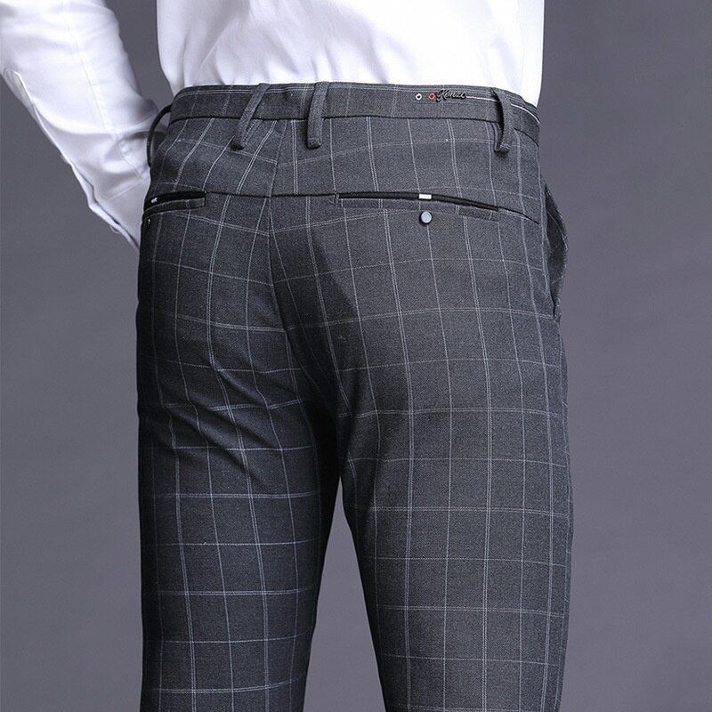 Plaid Stretch Dress Pants Men Slim Fit Men Suit Pants Length Formal Business Summer Suit Pants for men Trousers