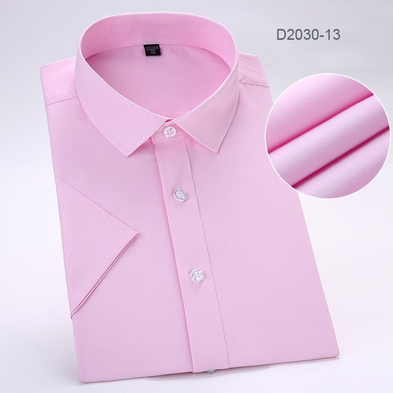 Summer Short Sleeve Solid Dress Shirt Men plain Formal Business Social shirts Mens White Slim Fit  No front Pocket Light Blue