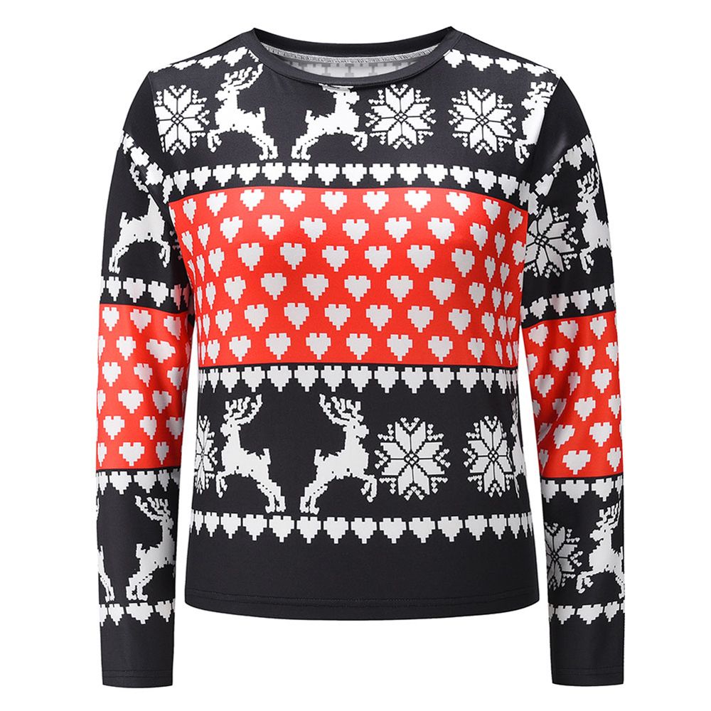 Women’s Christmas Series Sweatshirts, Round Neck Long Sleeve Cartoon Printed Pullover Thicken Shirts Tops