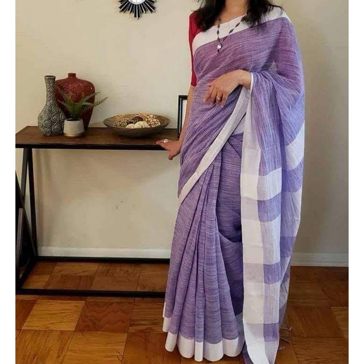 MD Cotton Saree Without Matching Blouse Piece For Women's- Multicolour By Sharee Ghar