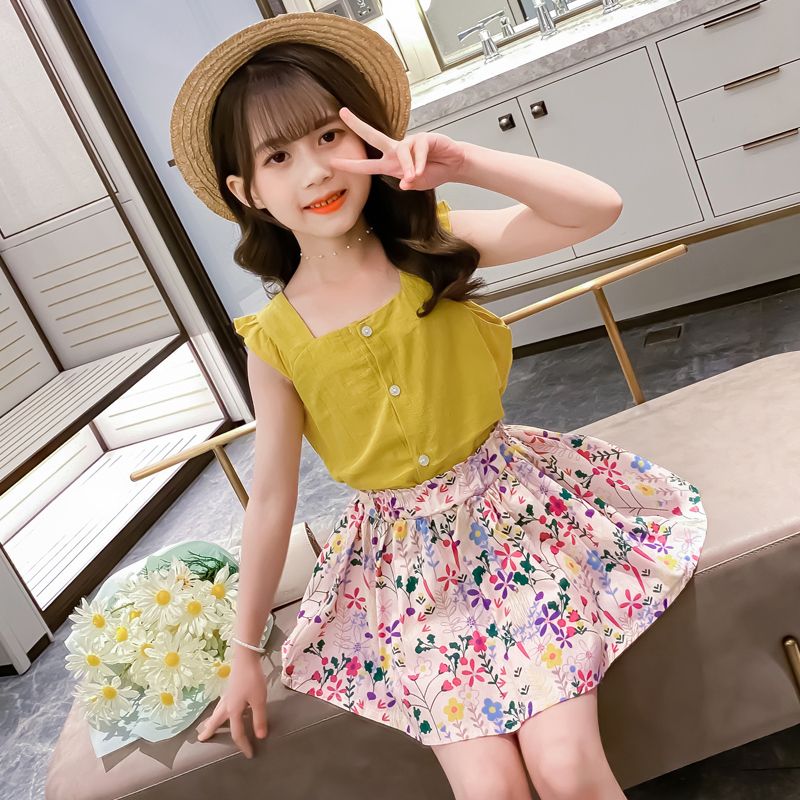 Summer Baby Girls Sleevss T-shirt Tops+Floral Print Shorts Suits