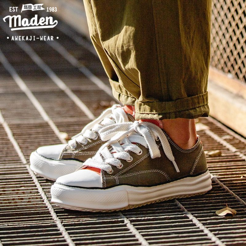 Maden brand Japanese niche men's shoes low-top dissolving deformation bottom canvas shoes INS net red Nigel Cabourn irregular Japanese thick bottom shoes casual shoes