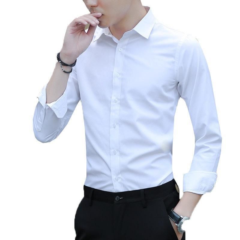 2020 Large Size Men's Business Casual Long Sleeved Shirt White Blue Black Smart Male Social Dress Shirt Plus