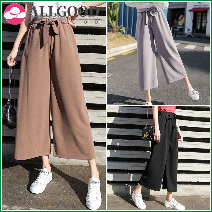 Lady Loose Chiffon Wide Leg Pants Elastic High Waist Trousers Women Solid Pants pantalones mujer Z Pants Women Casual Office