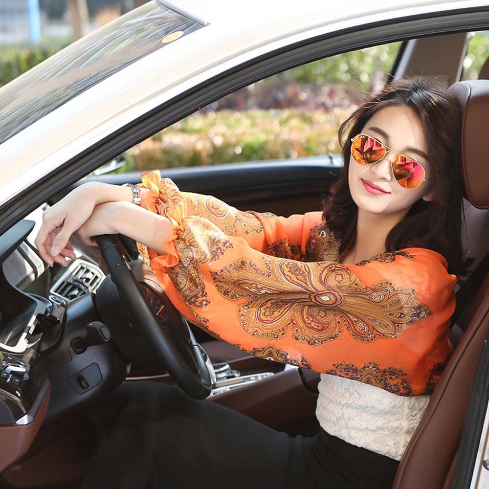 【BestGO】Beach Floral Girls Outdoor Riding Fashion Chiffon Shawl Sun Sleeve Arm Sleeve