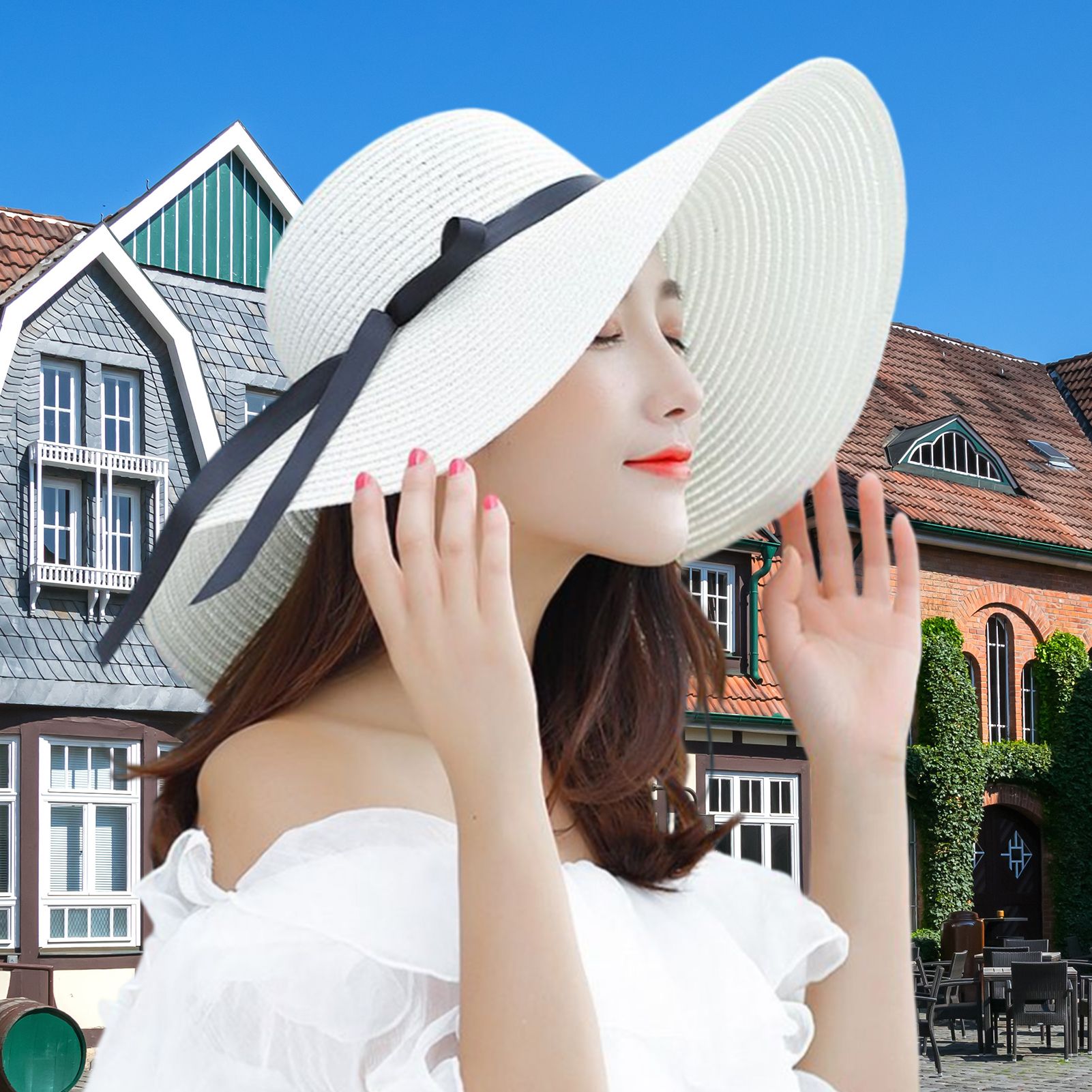 Beach Hat Solid Color Bow Decoration Panama Hat