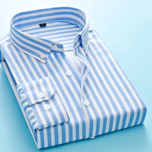 Shirts Men 2021 New High Quality Men's Square-collar Striped Single-ed Business Casual Slim Long-sleeved Men's Shirts
