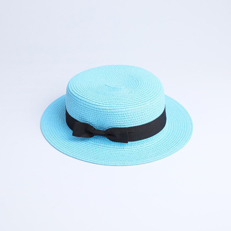 2019 Parent-child wholesale sun flat straw hat boater hat girls bow Hats For Women kid and Beach flat panama hat
