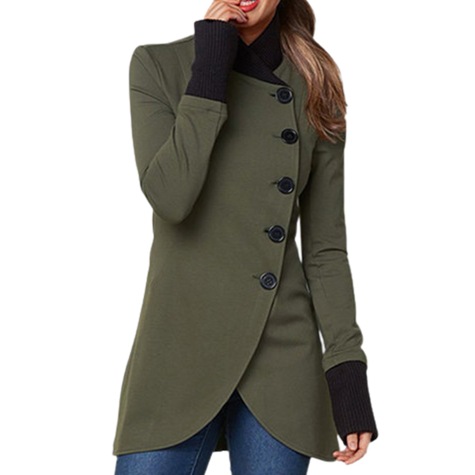 Casual Coat Mid-Length Irregular Hem Single Breasted Long Jacket