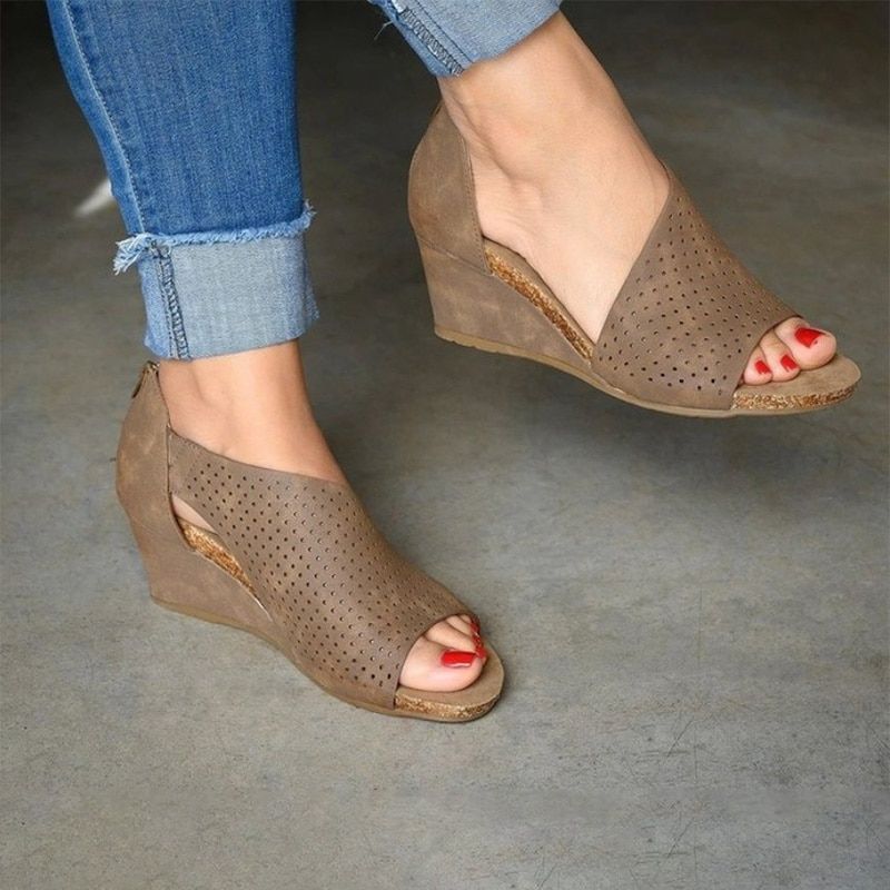 Women's Summer Sandals Wedges Platform Ladies Clog Sandalias Mujer Shoes Female Zipper PU Peep Toe Woman