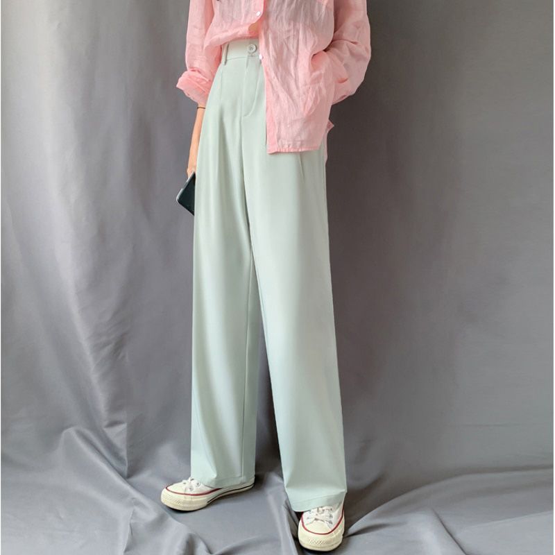 Fashion Women Elastic High Waist Wide Leg Pants Spring Summer Drape Loose Straight Pant Female Ice silk Long Trousers