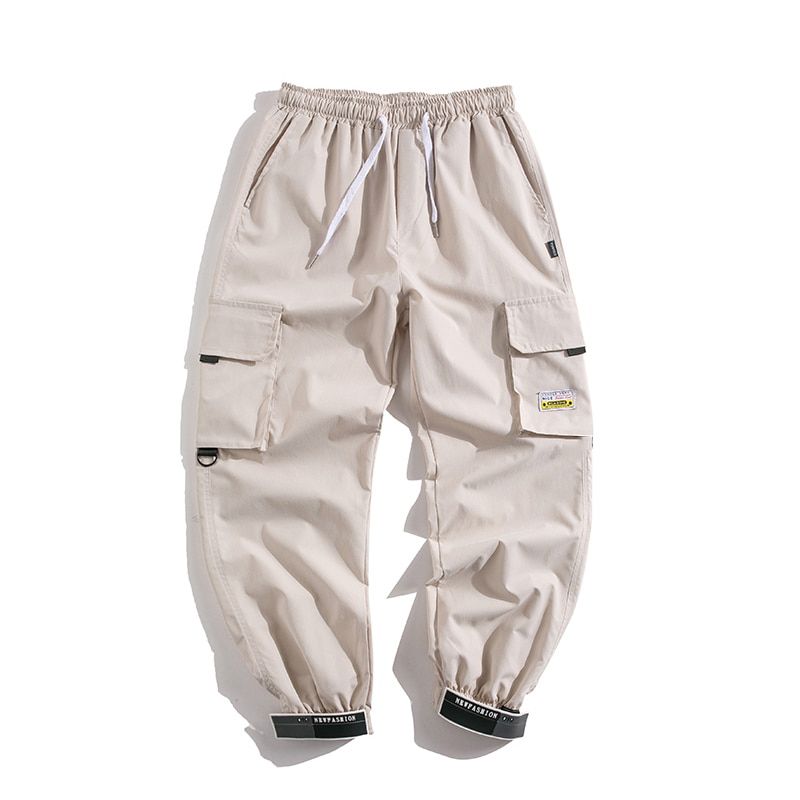 Men's Side Pockets Cargo Harem Pants Ribbons Black  Hop Casual Male Joggers Trousers Fashion Casual Streetwear Pants