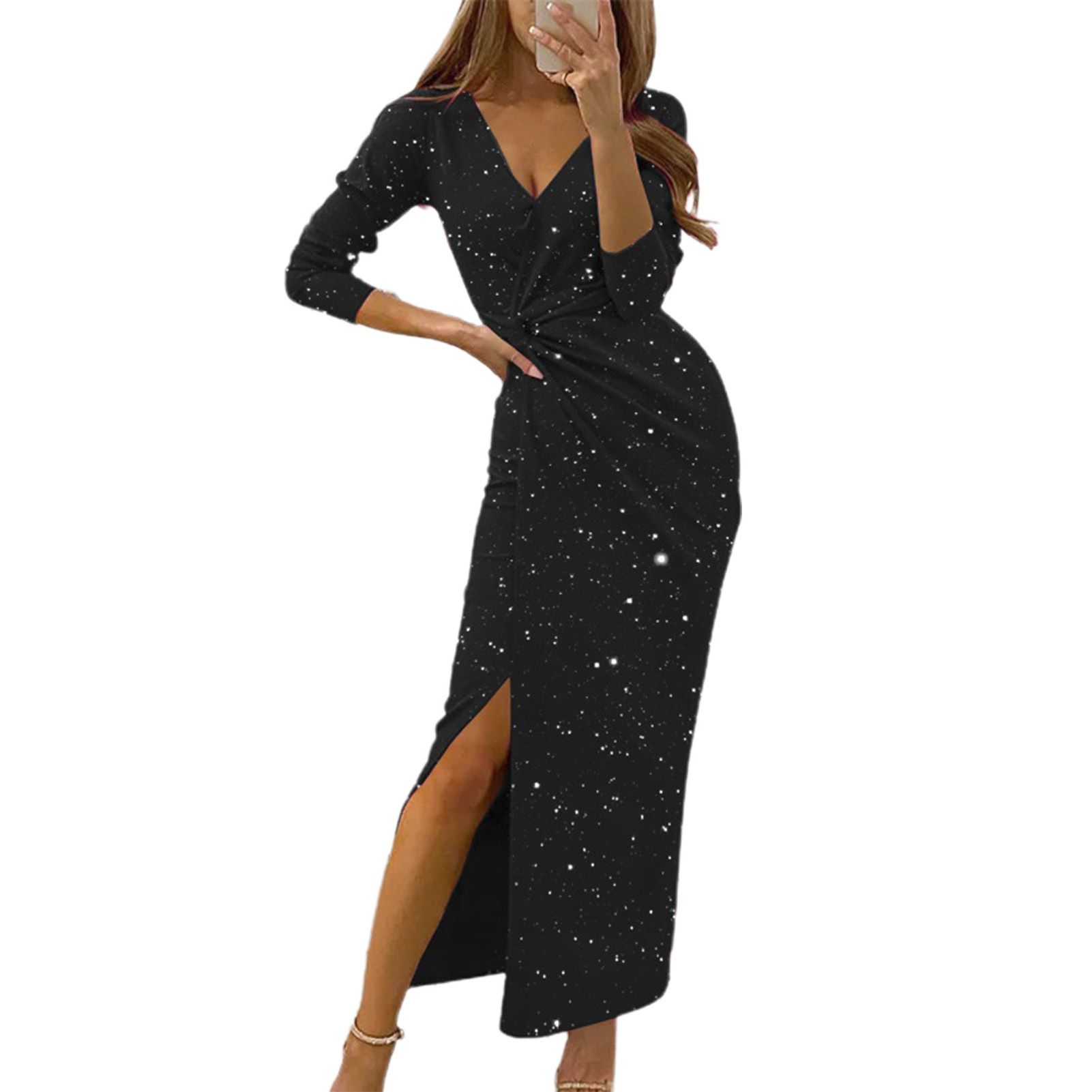 Maxi Dress High Waist Elegant Glitter Women Bodycon Dress