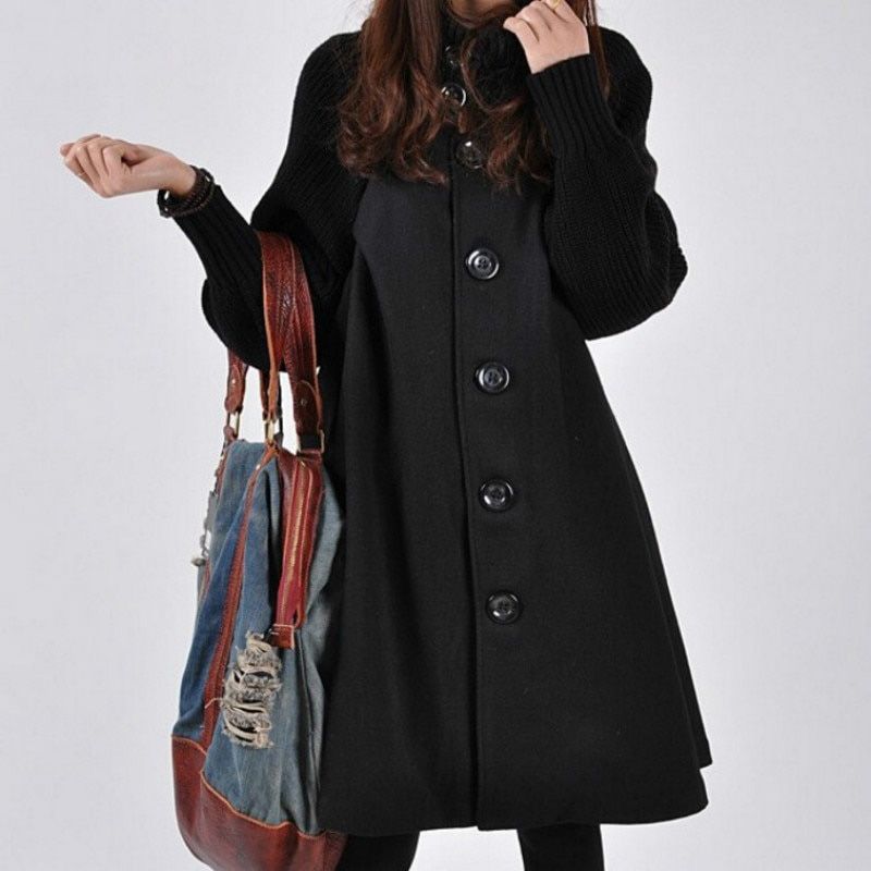 Women's Winter Large Size M-Stand Collar Woolen Coat Single ed Blend Jacket Loose Cloak Jacket