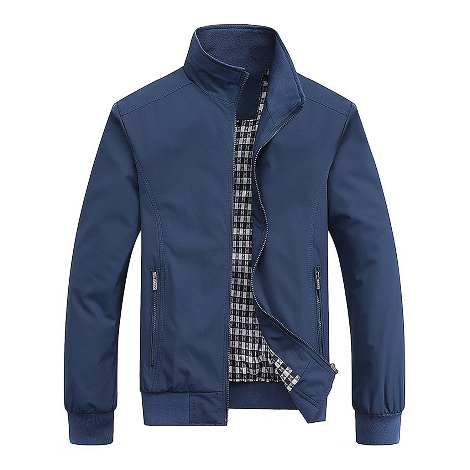 Baseball Jacket Contrast Color Lining Solid Color Ribbing Cuff Coat