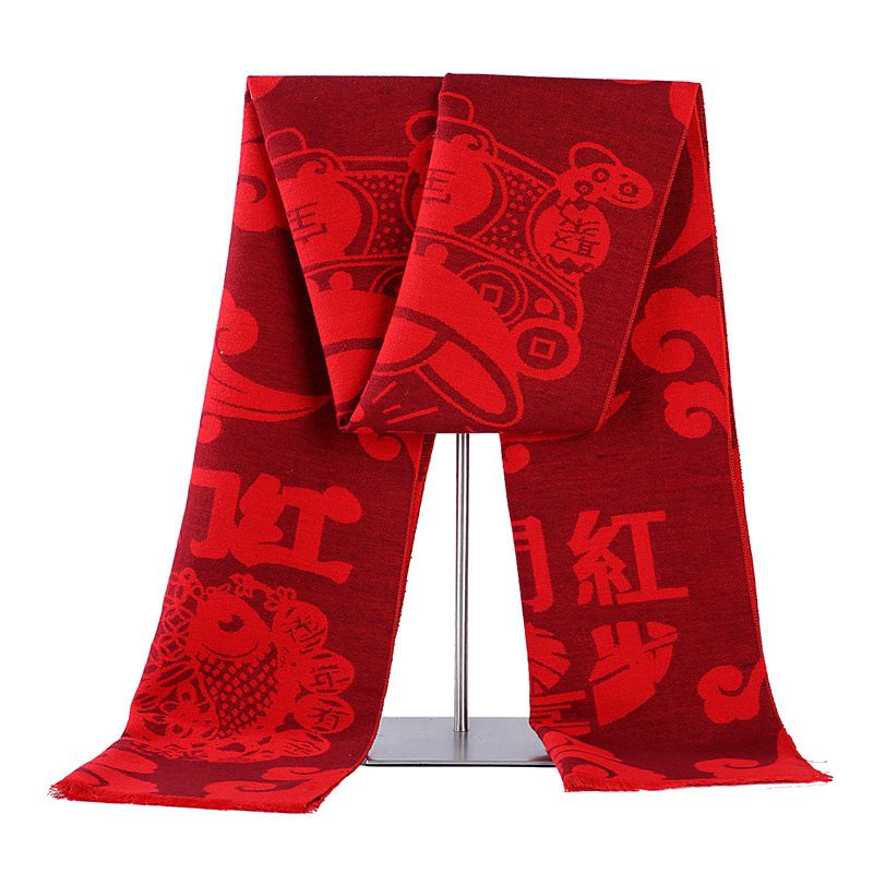 Chinese Style Red Scarf Embroidery China Red Cotton Print Shawl Chinese New Year Gifts