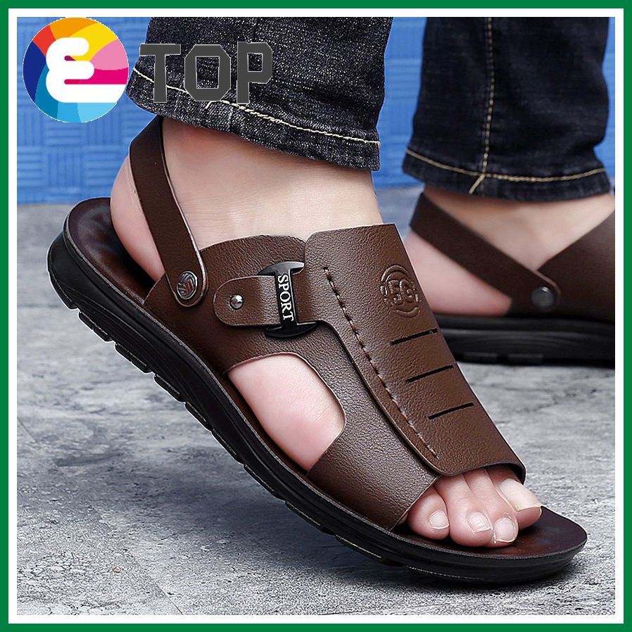Men's Leather Sandals Flat Bottom Lightweight Slippers Casual Sandals Men's Formal Sandals