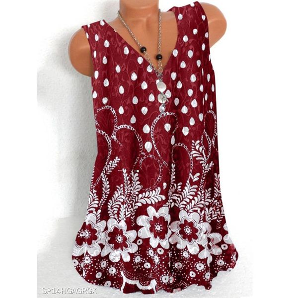 Fashion printing large size women T-shirt V-neck sleeveless vest casual ladies T-shirt women tops