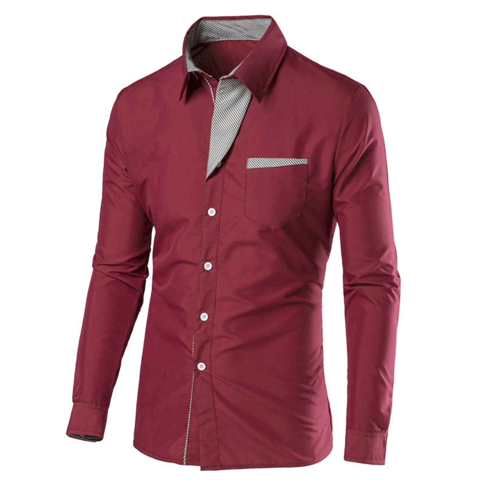 Men Dress Shirt All Match Temperament Contrast Color Shirt
