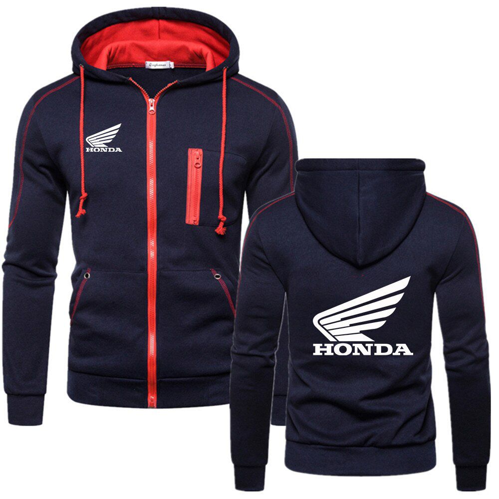 Honda Cars Men's Fashion Zipper Hoodie Spring Autumn High Quality Pure Color Long Sleeve Hooded Pullover Sweatshirt
