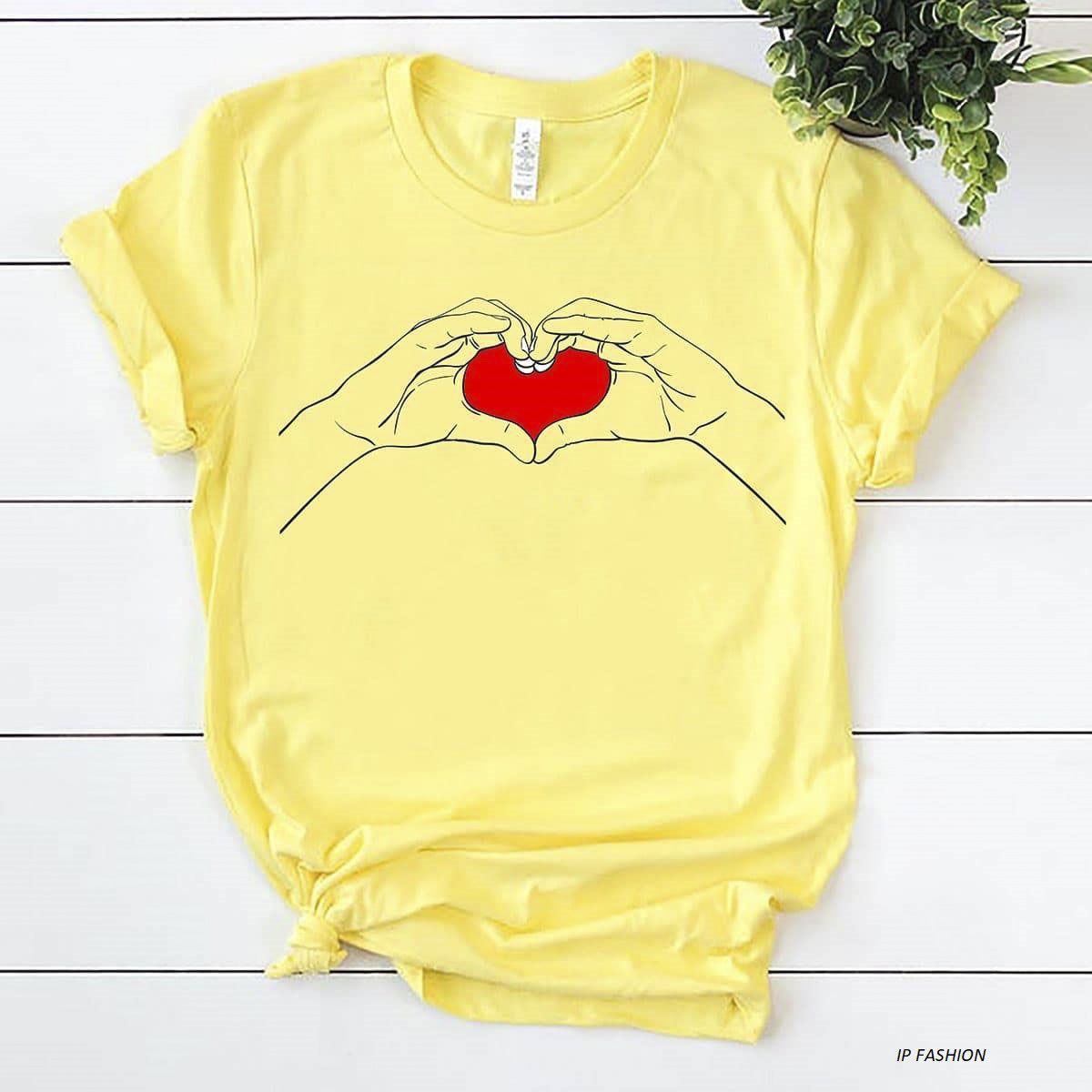 Light Yellow Short Sleeves T-Shirt For Men(Love Hart )