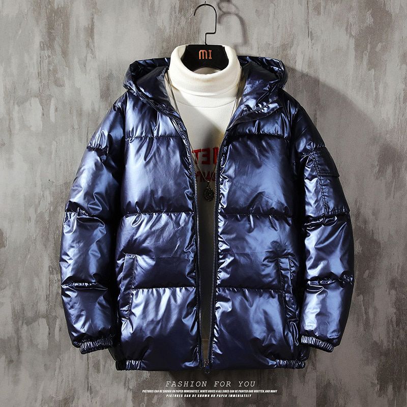 Cotton men's winter jacket trendy Korean style stand-up collar thickened warmth bright surface down padded jacket