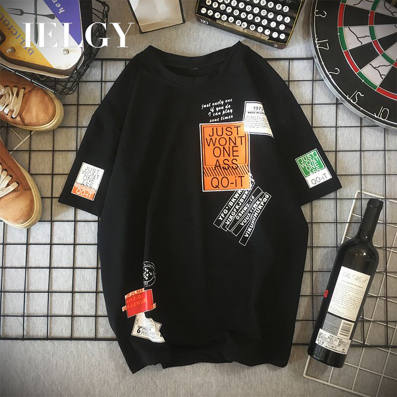 IELGY Short-sleeved t-shirt men's summer new five-point sleeve shirt loose half-sleeved compassionate Korean men