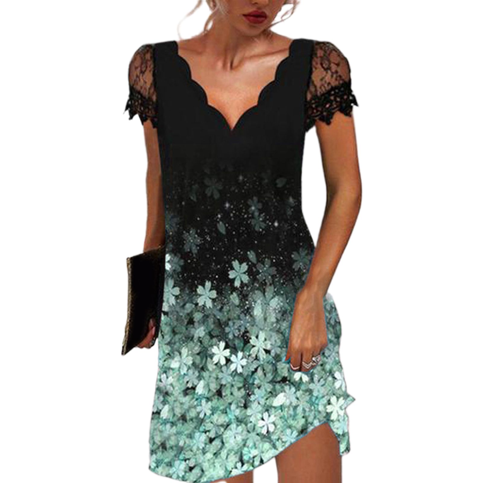 Lady Dress Short Sleeve Wear-resistant Printed Short Dress