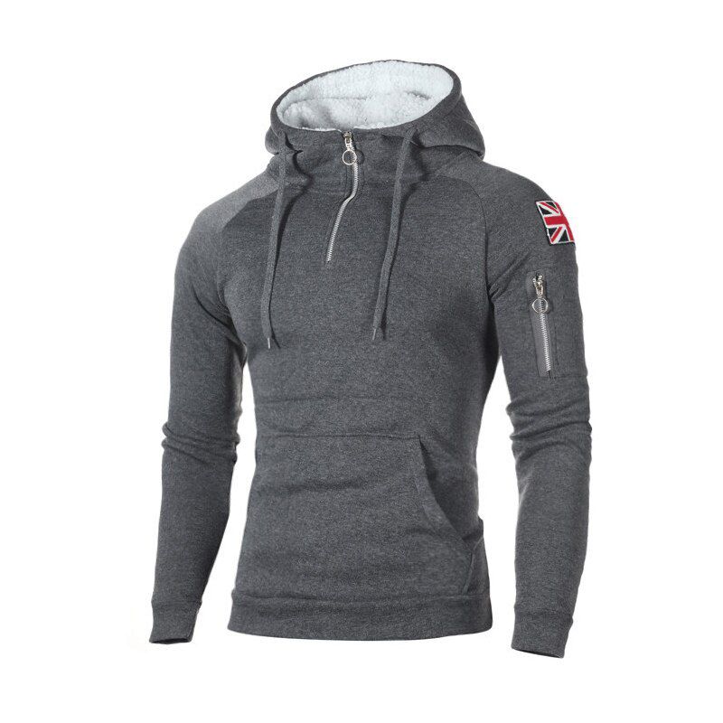 Men Hoodies Sweatshirts Fashion Zipper Long Sleeve Hooded Hoodie Male Casual Hoody Outwear  Hop Streetwear Solid Pullover Red