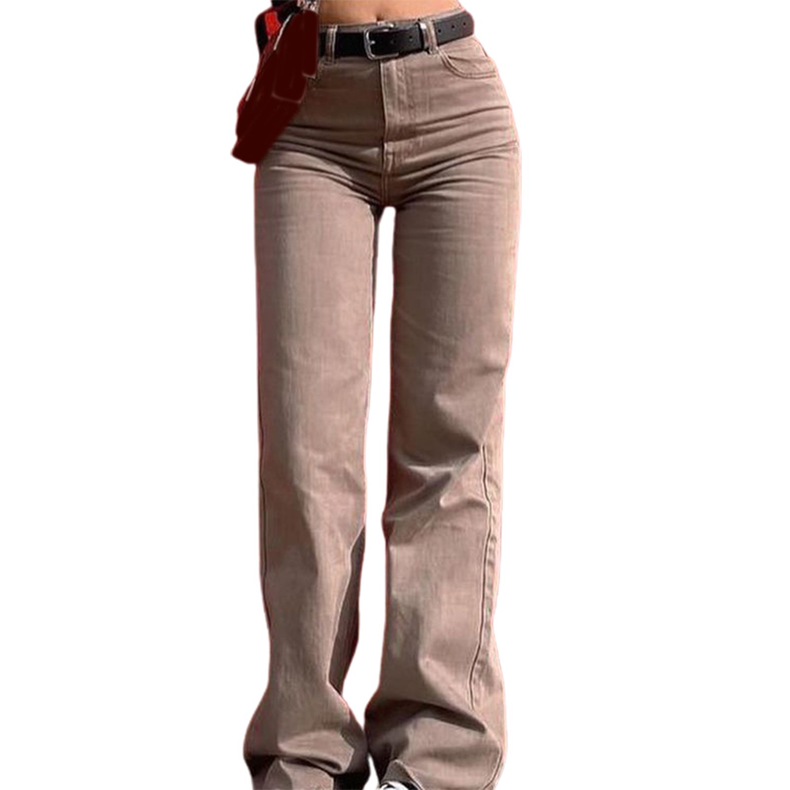 Lady Pants Solid Color Casual Baggy Jeans