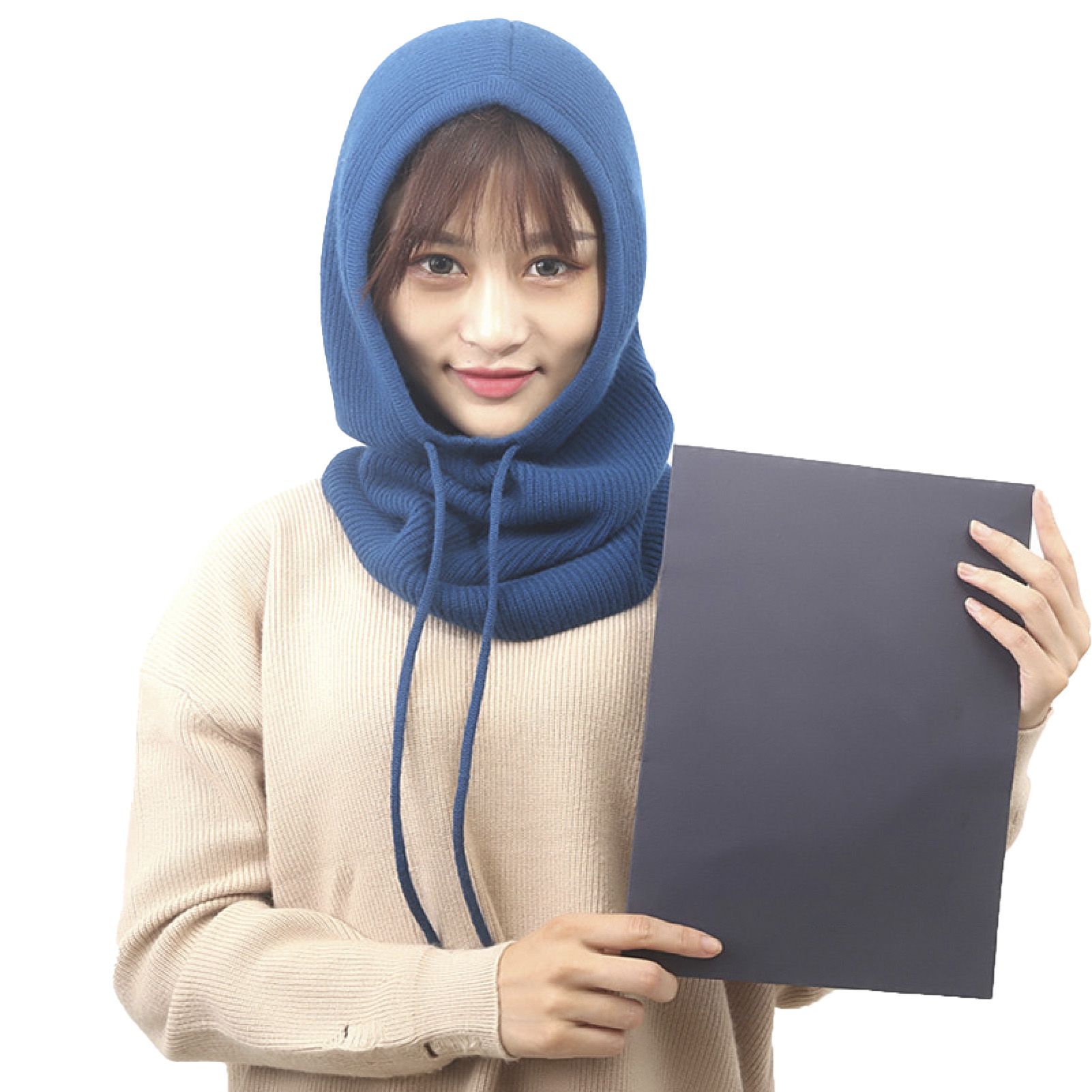 Knitted Scarf Hat Solid Color Unisex Adjustable Scarf Hat