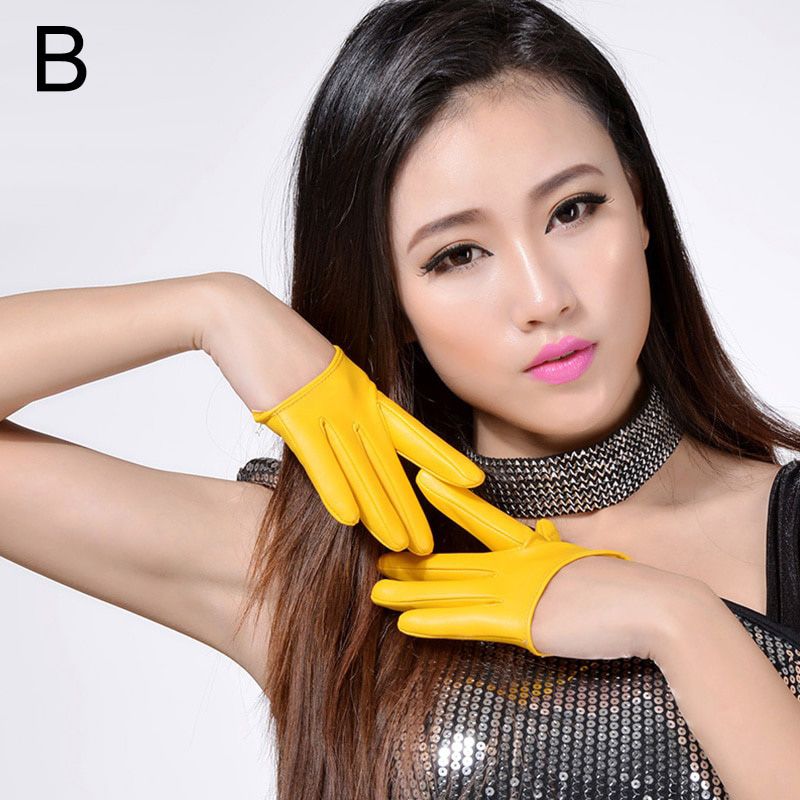 New Fashion  PU Leather Gloves For Women Casual Half Palm Faux Leather Gloves Party Show Mittens Short Full Finger Gloves