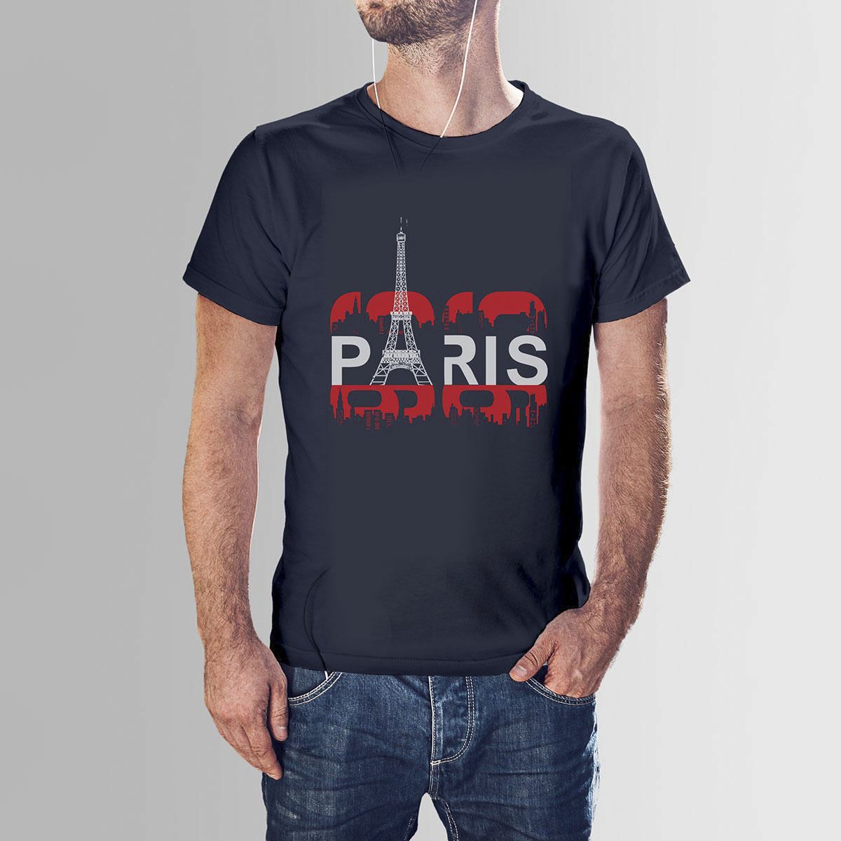 Navy Blue Cotton Paris HNH  T-shirt For Men