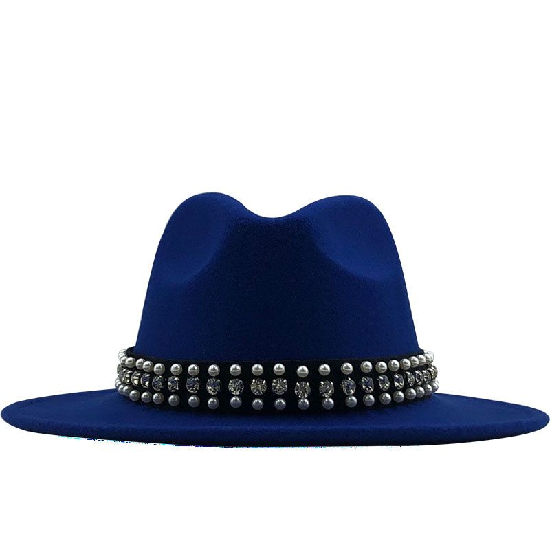 Men Women Wide Brim Wool Felt Fedora Panama Hat with Belt Buckle Jazz Trilby Cap Party Formal Top Hat In Pink,white