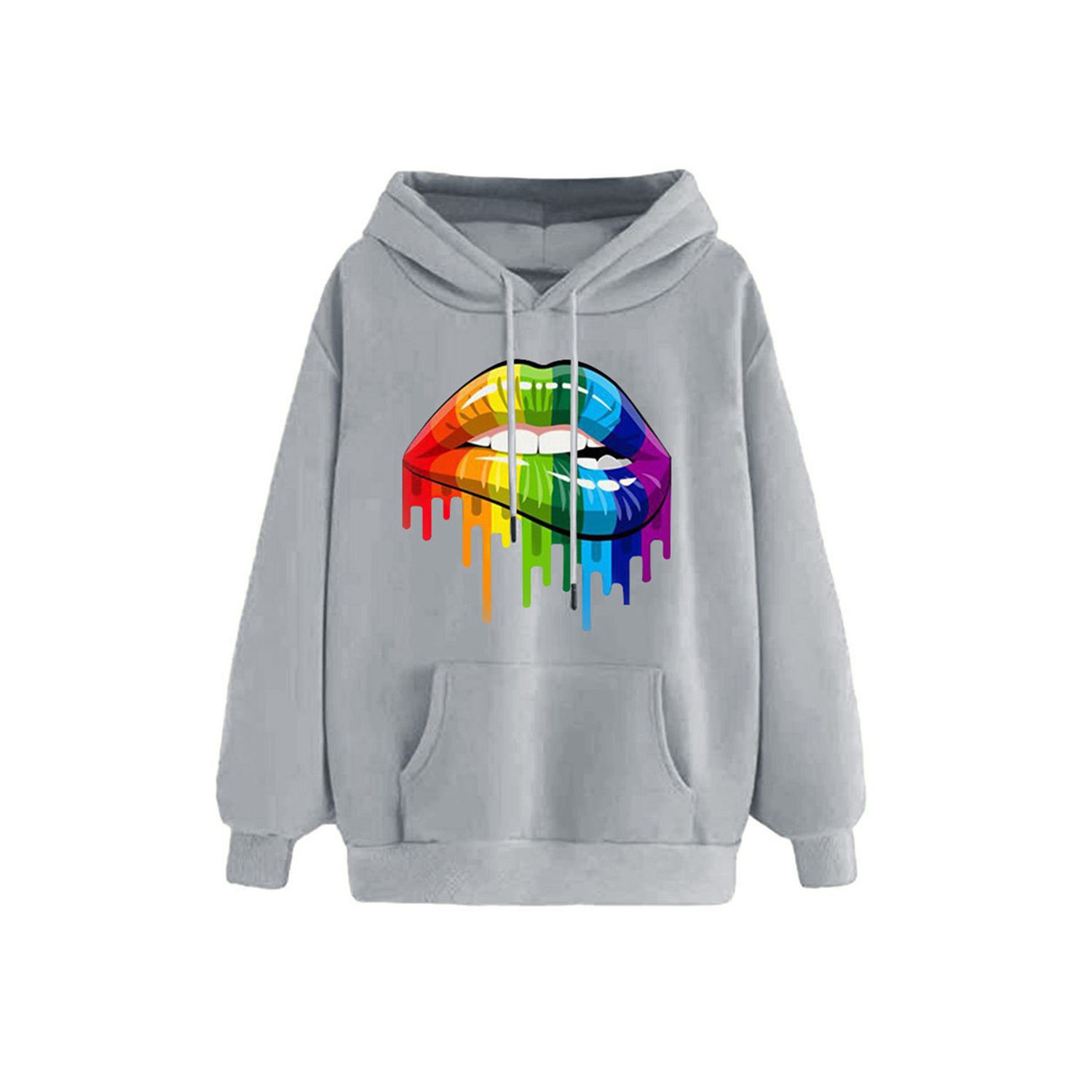 2021 Women Stylish Long Sleeve Lips Print Hoodie Fashion Loose Hooded Tops for Women Ladies