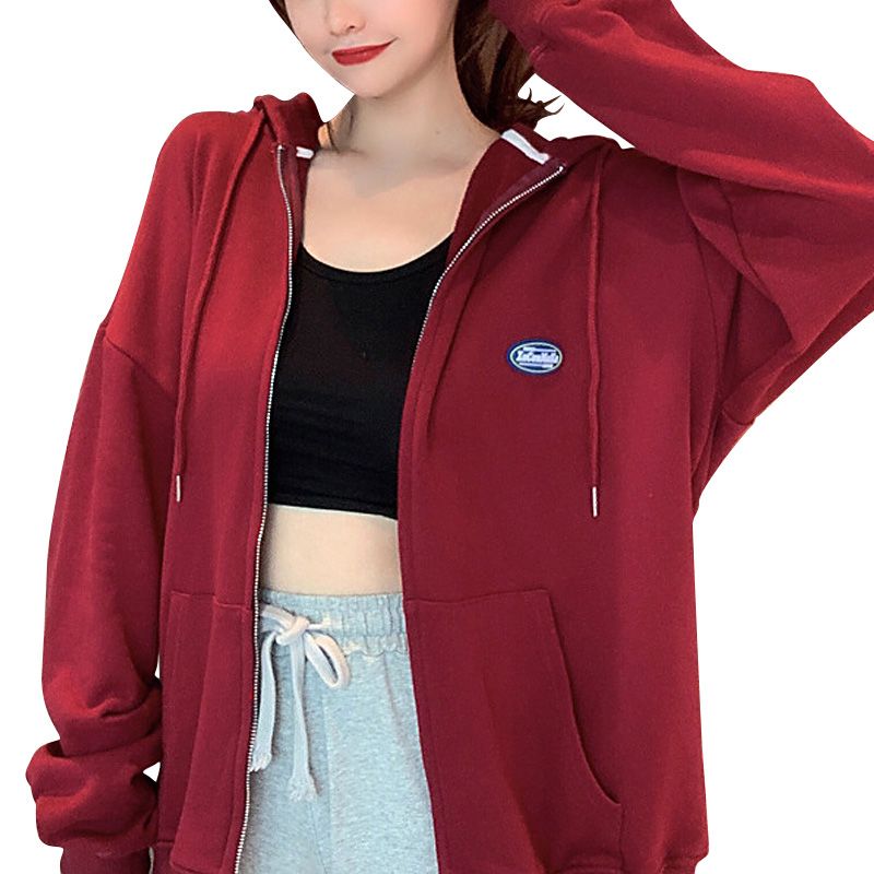 Women Hooded Jacket with Large Pockets, Adjustable Drawstring Tightly Closed Spring Clothing