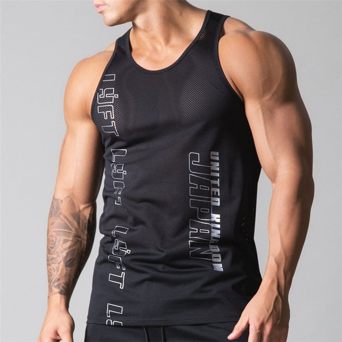 Mesh Breathable Workout Gym Men TaTop Muscle Sleeveless Srtswear Shirt Fashion Bodybuilding Singlets Fitness Vest