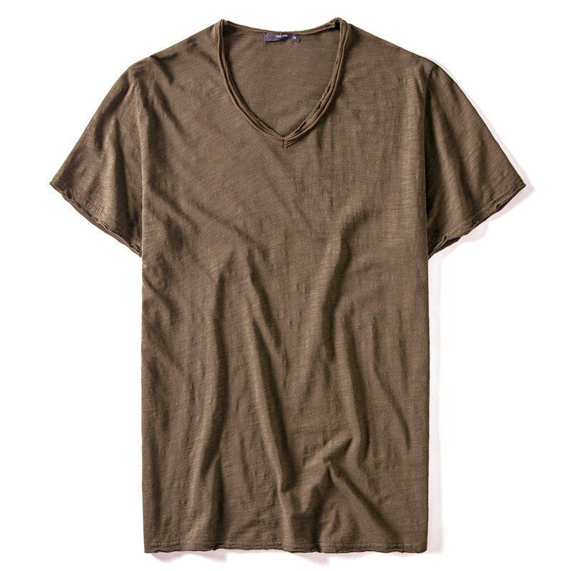 New Summer V-neck T-shirt Men 100% Combed Cotton Solid Short Sleeve T Shirt Men Fitness Undershirt Male Tops Tees