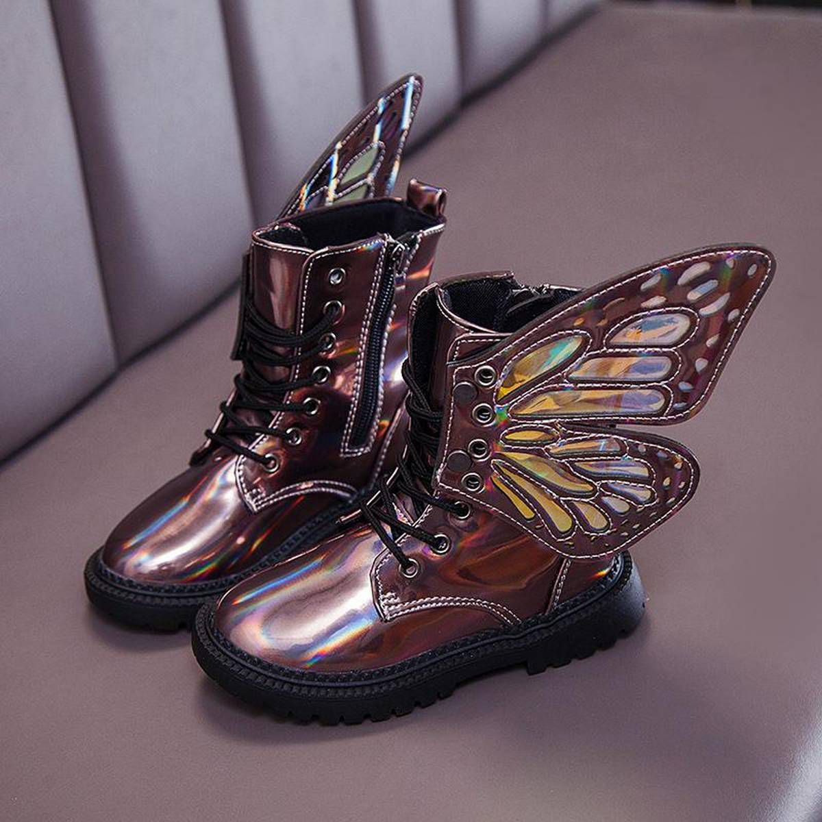 New Winter Child Shoes PU Leather Waterproof Wing Martin Boots Kids Snow Boots Brand Girls  High Boots Fashion Sneakers