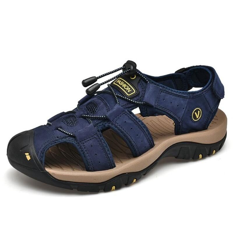 New Big Size  Leather Shoes Cowhide Men Sandals Summer Quality Beach Slippers Casual Sneakers Outdoor Beach Shoes Man