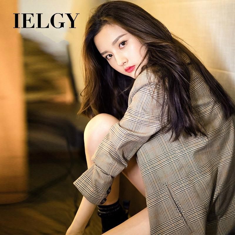 IELGY Female slim body slim casual suit plaid blazer