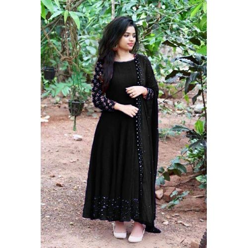 Semi-Stitched Fashionable Georgette Embroidery Work Free Size Exclusive Designer - Gown Party Wear Suits for Women