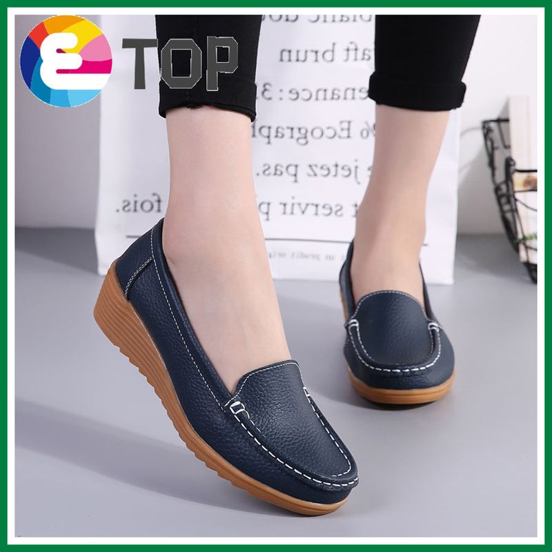 Women Flats Shoes Leather Korean Fashion Casual Loafers Boat Shoes Slip On White Flat Shoes For Women Plus Size 35-41