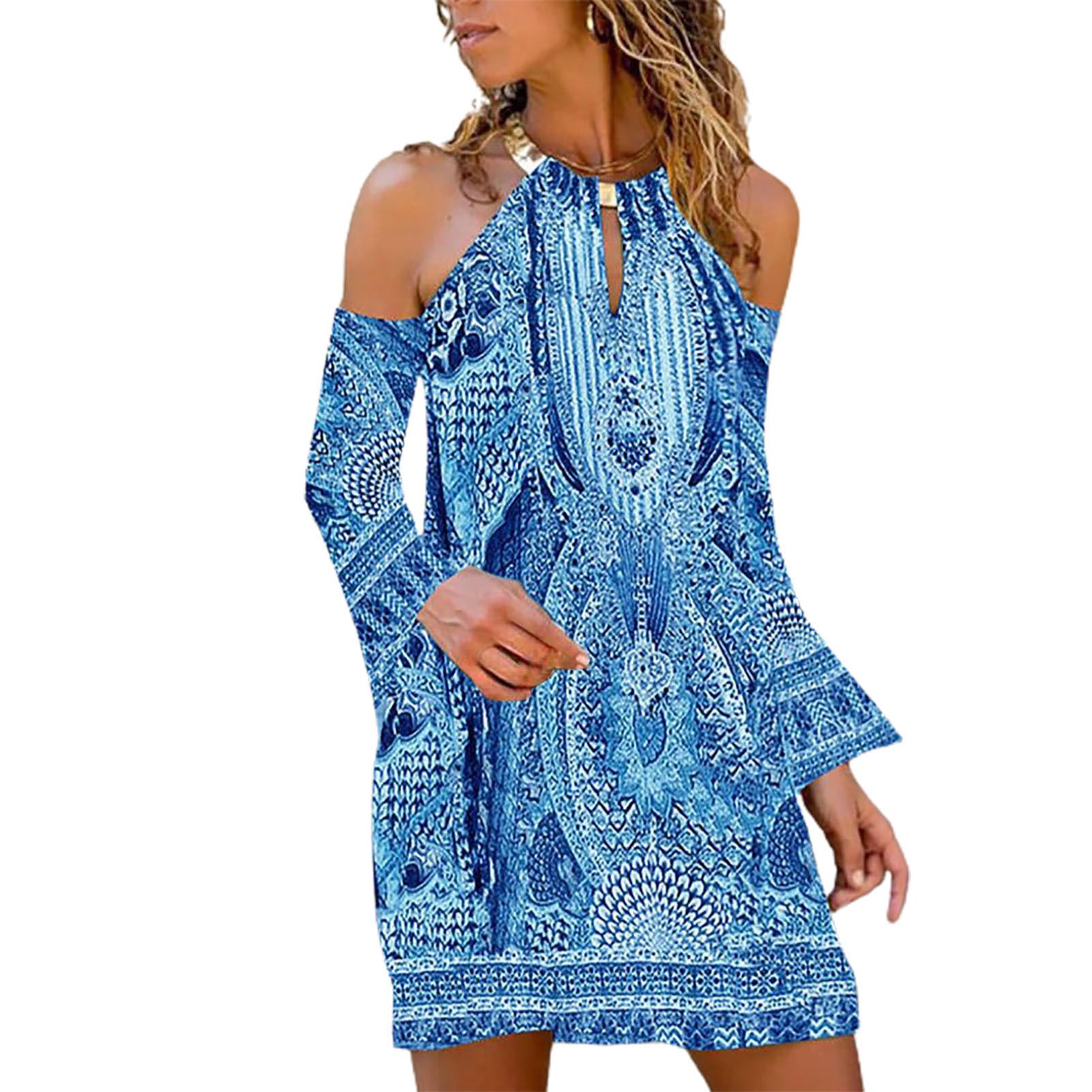 Short Dress Adjusle Bohemian Style Print Halterni Dress