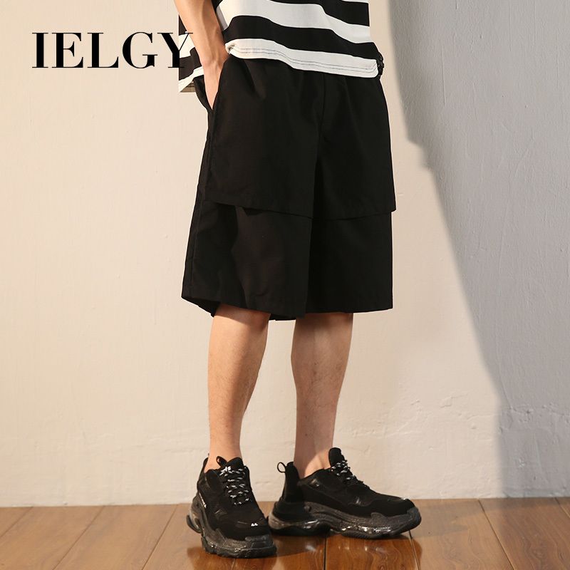 IELGY Casual shorts men's outer wear black five-point pants sports trend tooling pants