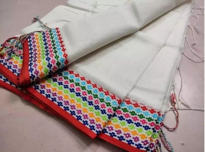 Plus border Saree for Womens-White color