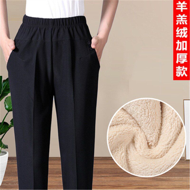 Extra large size Autumn Winter Middl Aged Women Warm Velvet Elastic Waist Casual Straight Pants Female Trousers Plus Size XL-